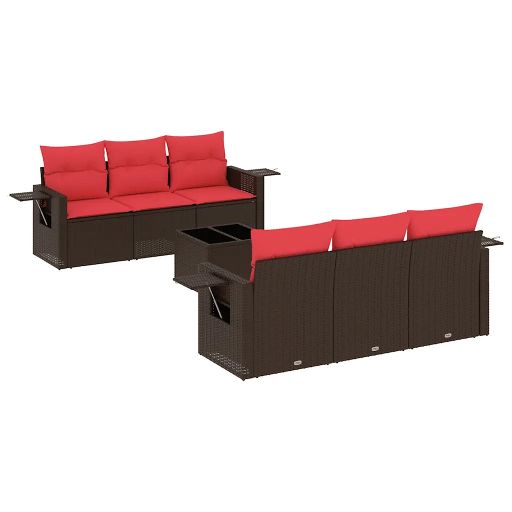 Set Divani da Giardino 7 pz con Cuscini Marrone in Polyrattan 3219913