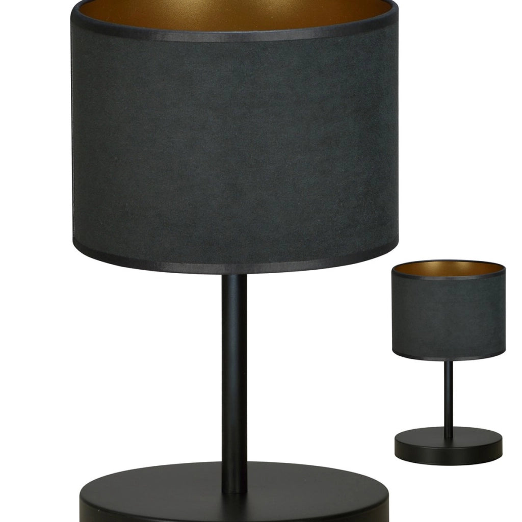 Lampada da tavolo Hilde in acciaio nero con interno dorato