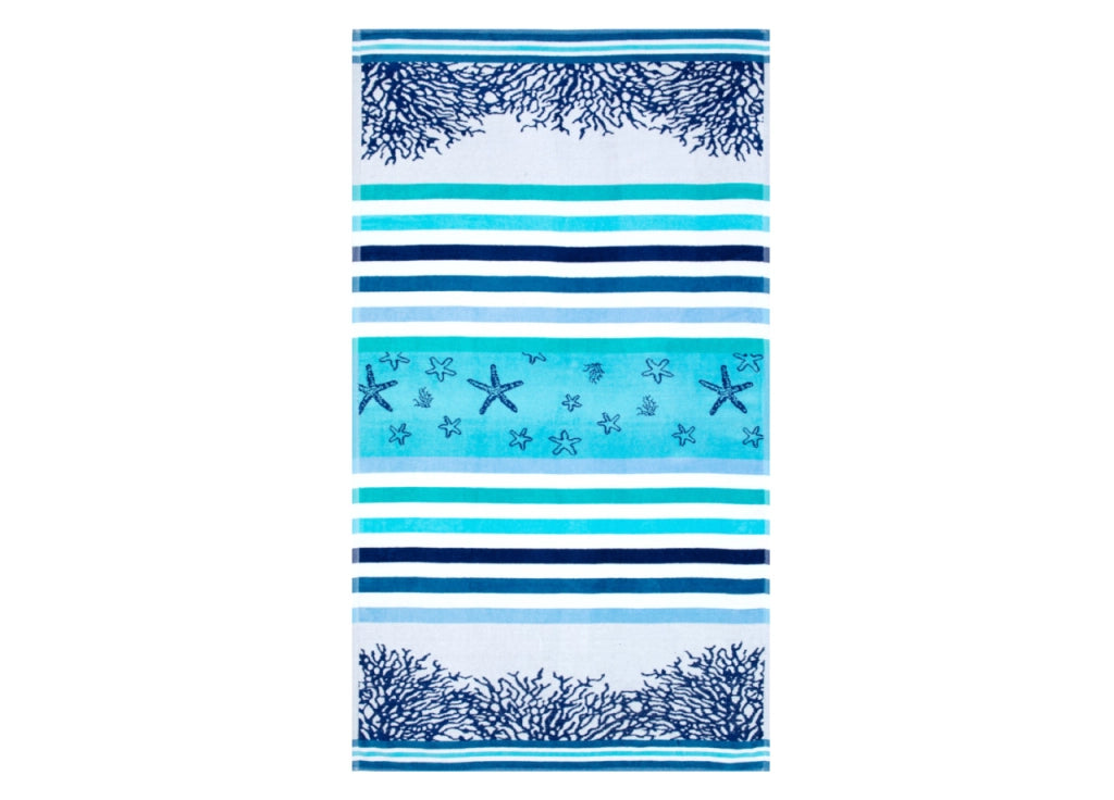 Telo Mare Jacquard Spugna Asciugamano Spiaggia Disegno Queensland - Telo Mare - Petrolio-Azzurro