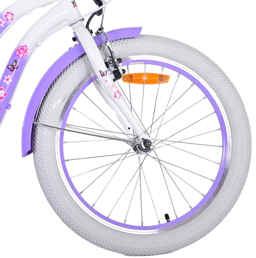 Bicicletta per Bambine 20" Stabilizzatori e Freni Vbrake con Cestino e Portabambola Viola
