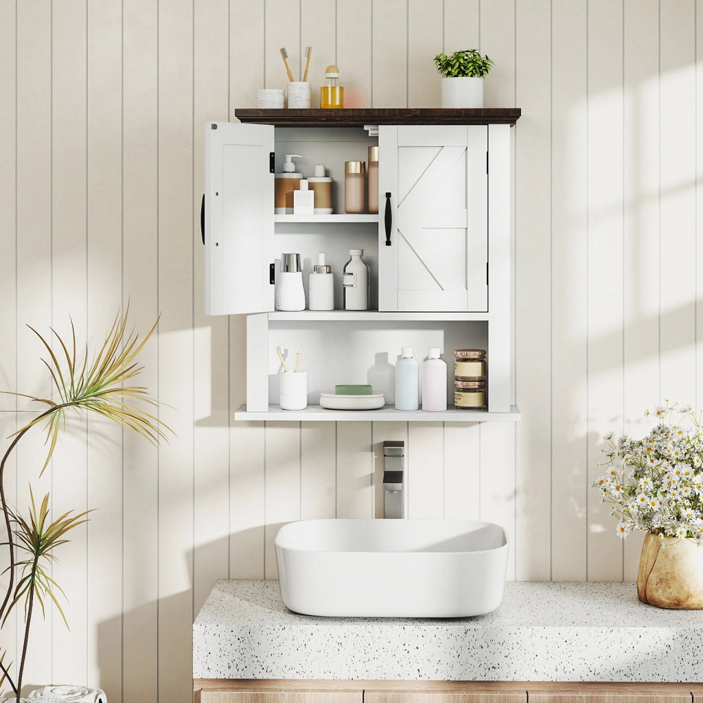 Armadietto medicinali ante bagno muro  ripiano regolabile-Mobili da Bagno Armadietto scomparto aperto organizzatore parete soggiorno cucina Bianco