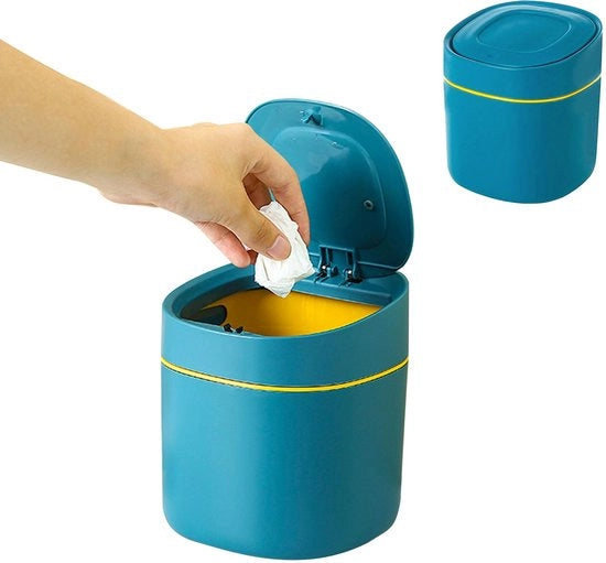 Mini Contenitore per Spazzatura per Ufficio con Coperchio a Pressione Contenitore per Spazzatura per Casa per la Famiglia Camera da Letto Camera da Bagno Ufficio in Plastica, Blu