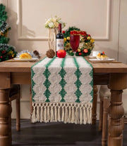 Tavolo di lana 33 x 180 cm stile campagna intrecciato strisce tavolo di lana rettangolare con penna ricamo bordatura lavoro a maglia facile classico tovagliato per Natale stile di villa decorazione