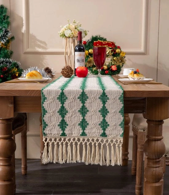 Tavolo di lana 33 x 180 cm stile campagna intrecciato strisce tavolo di lana rettangolare con penna ricamo bordatura lavoro a maglia facile classico tovagliato per Natale stile di villa decorazione