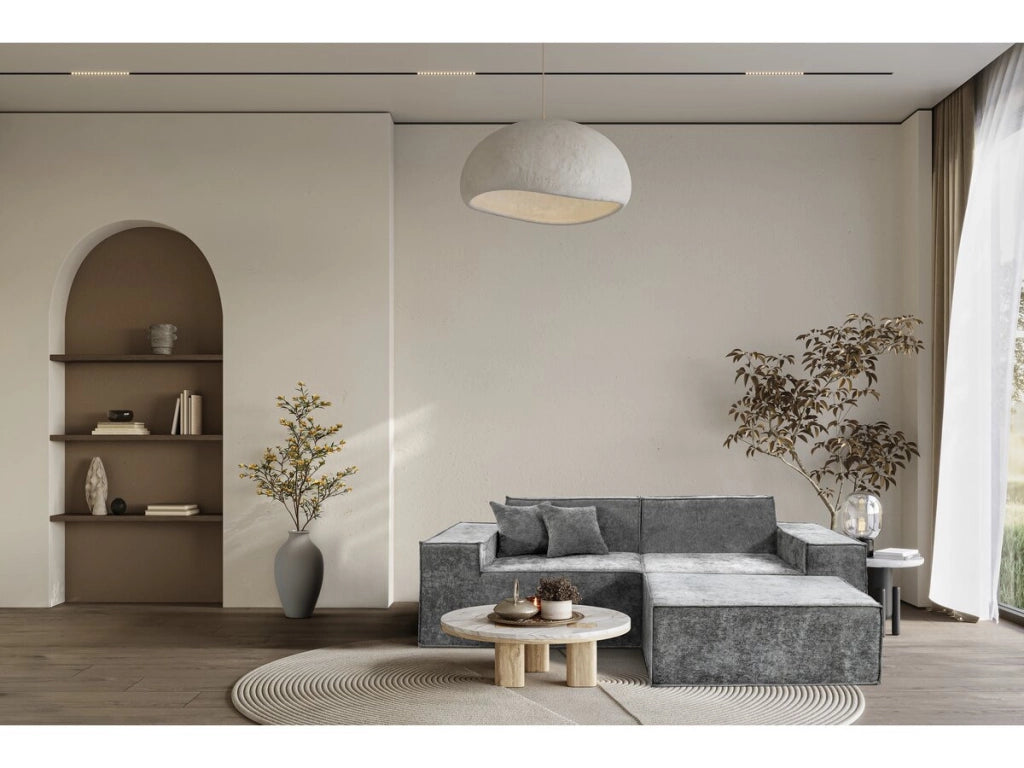 Divano componibile dritto con pouf in tessuto texturizzato "Lusso" - 3 posti - Grigio