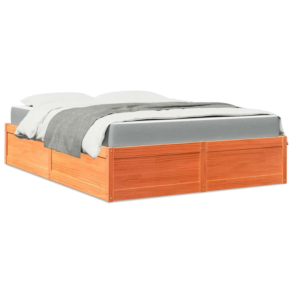 Letto con Materasso Marrone Cera 140x200cm Legno Massello Pino 3281936