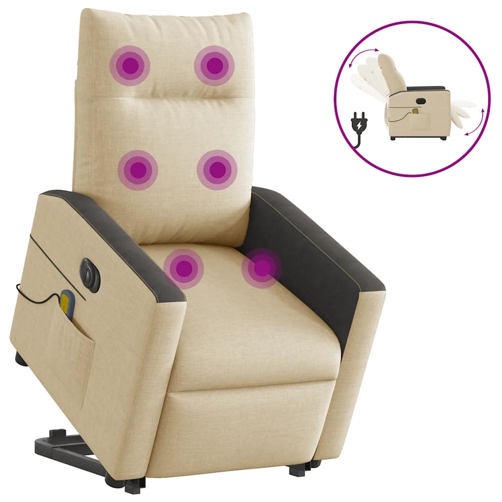 vidaXL Poltrona Alzapersona Massaggiante Elettrica Crema in Tessuto