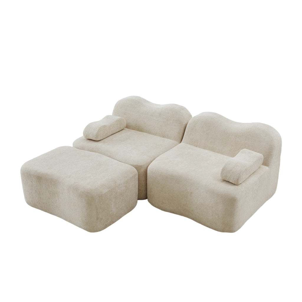Divano Angolare Modulare 2 Posti con Ottoman ¨C MINIMAL ¨C Beige, Tessuto, Braccioli