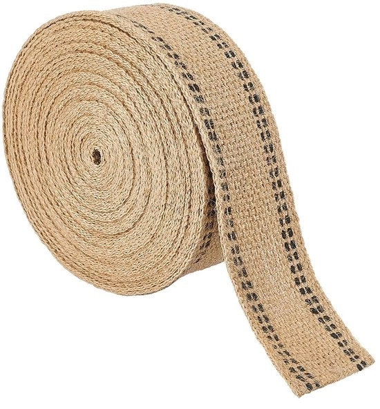 Nastro di Jute Naturale 10 Metri con Linea Nera - Copertura di 50 mm - Decorazione per la Casa - Regalo con Imballo - Nastro di Jute