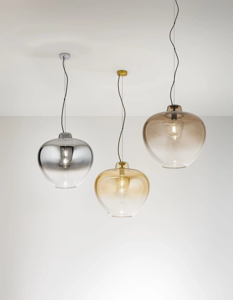 Sospensione vetro e metallo fumé specchiato sfumato e cromo lucido Big bowl 1 luce attacco E27
