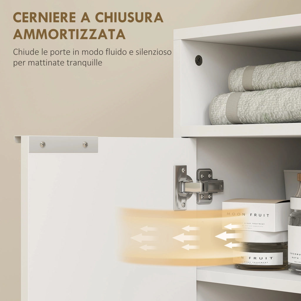 Mobile Sotto Lavabo Bagno 60x33x63 cm Ante Design Canettato in MDF Bianco