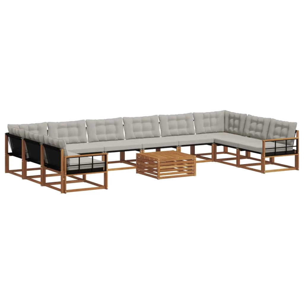Set di divani da esterno 11 pcs Grigio Naturale e Chiaro