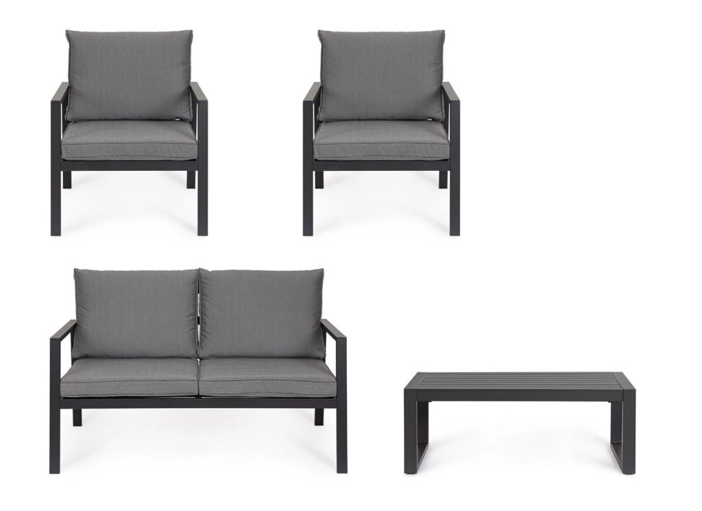 Set 4 Pezzi Salotto da Giardino con Divano 2 Poltrone e Tavolino in Alluminio e Spun Poly Hilde Antracite