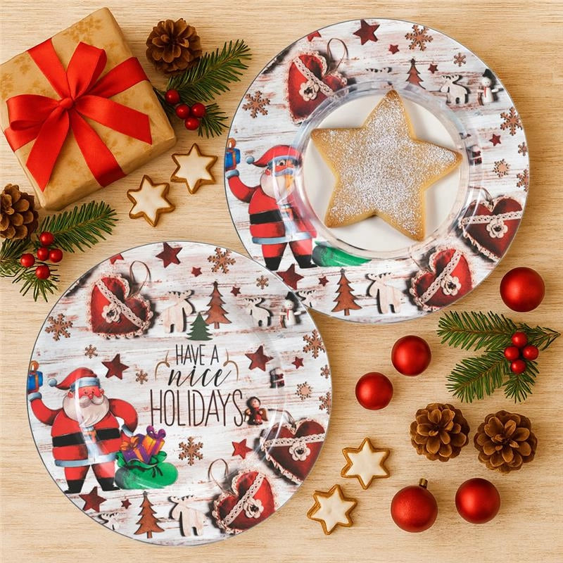 MAURY'S SET 2 PZ PIATTO DI NATALE TONDO IN PLASTICA CON DECORAZIONI NATALIZIE STILE SHABBY   Ø 33 CM