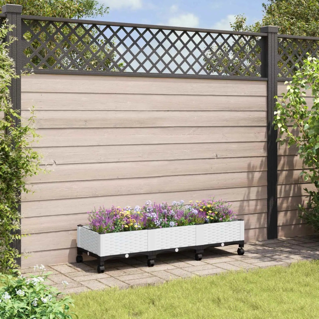 Vaso da Giardino con Ruote Bianco 120 x 40 x 33 cm PP 3423045