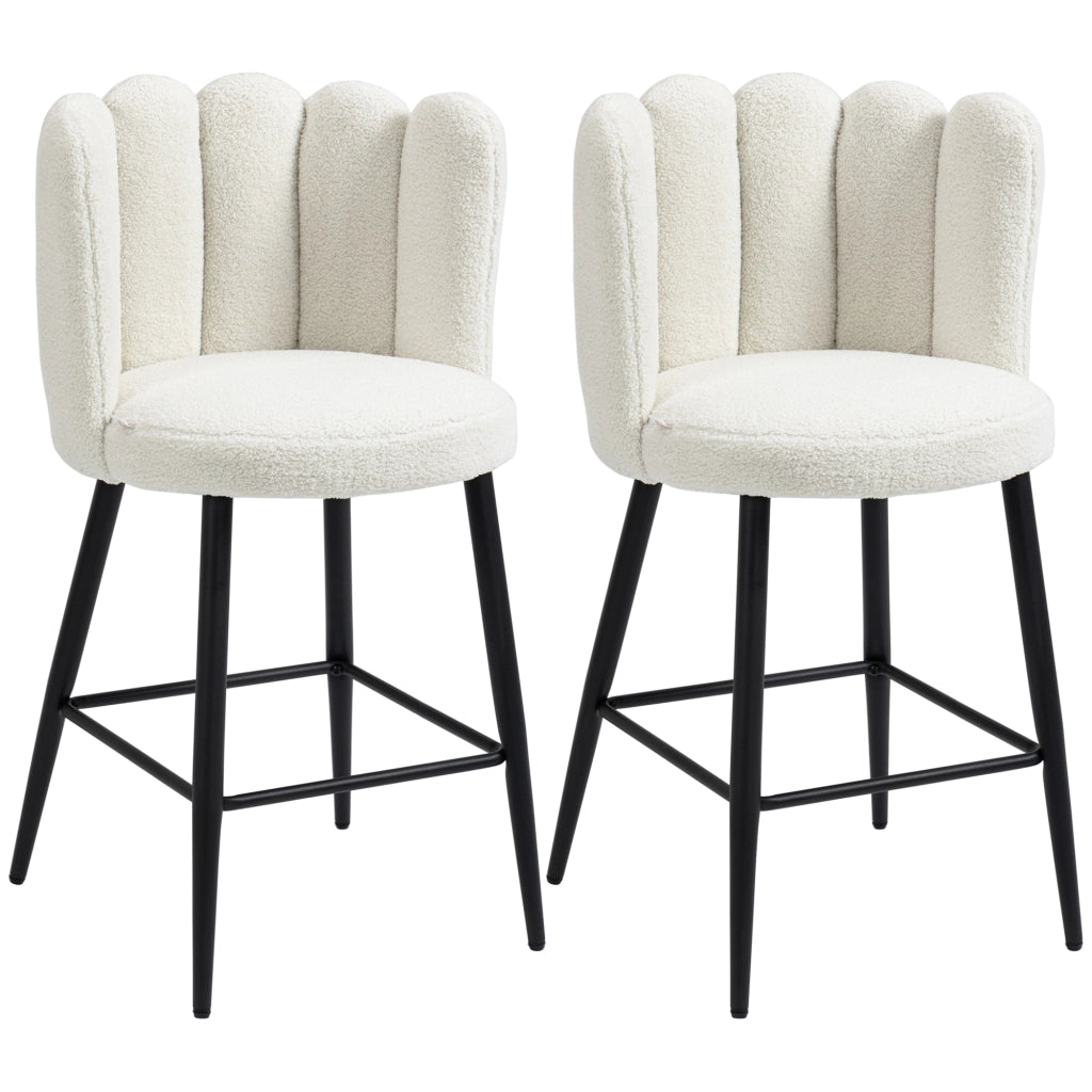 EasyComfort Set 2 Sgabelli Alti imbottiti con Poggiapiedi Regolabile Moderno da Cucina Pz in Poliestere, Acciaio e Gommapiuma, Bianco crema