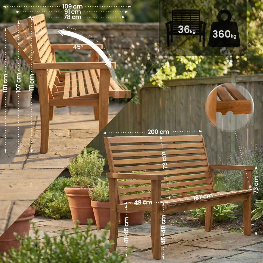 Panca reclinabile in Teak Nicosia 200 cm