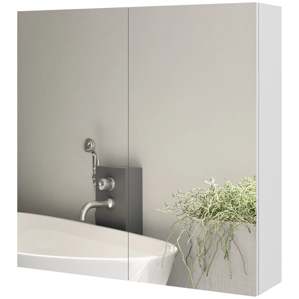 Armadietto a Specchio a 3 Ripiani Interni Regolabili, in Legno e Vetro, 60x15x60 cm, Bianco