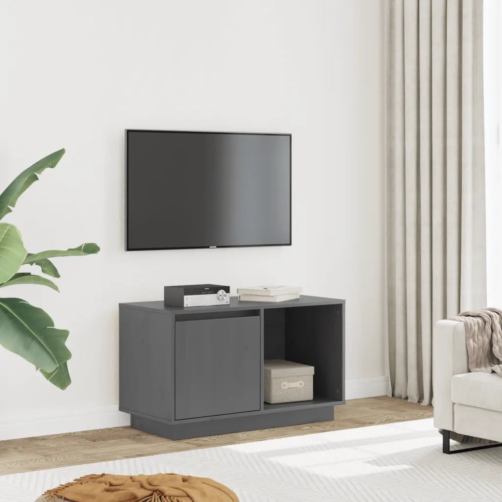 Mobile Porta TV Grigio 74x35x44 cm in Legno Massello di Pino 814336
