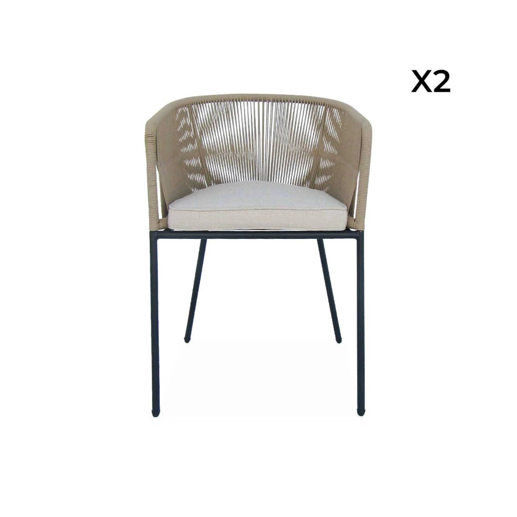 Set 2 sedie da giardino in corda e acciaio zincato, beige