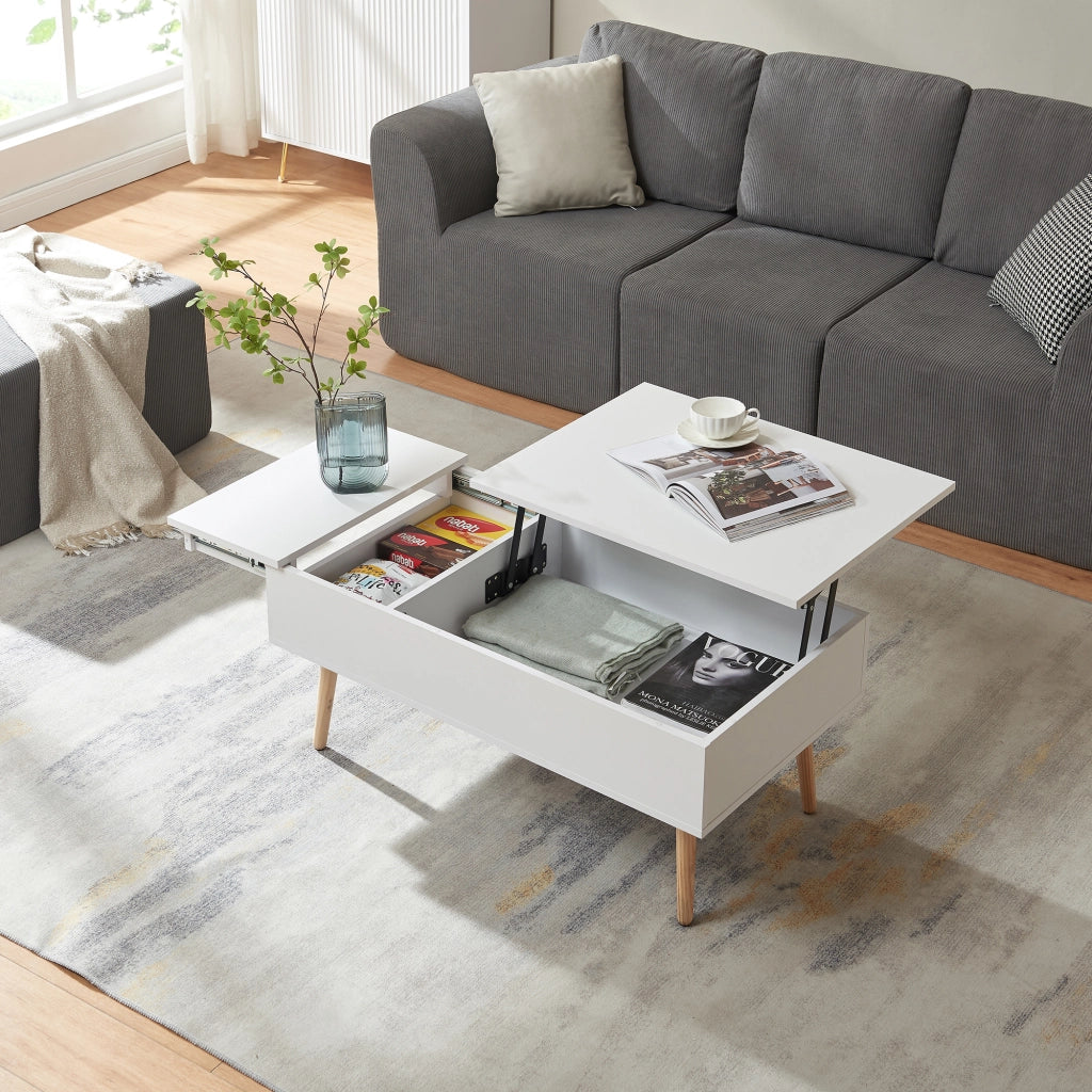 Tavolino da Salotto Flesen con Piano Sollevabile e Scomparti 92 x 52 x 41 cm - Bianco [en.casa]