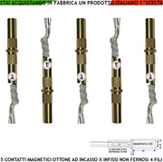 Contatto Magnetico Ottone da Incasso a Sigaretta 5 Pezzi Collegamento Allarme 4 Fili Sensore Reed NC Tensione Transito Max 100 V 10 W Carico Resistivo Antifurto Infissi Non Ferrosi Finestra Pr. IP65