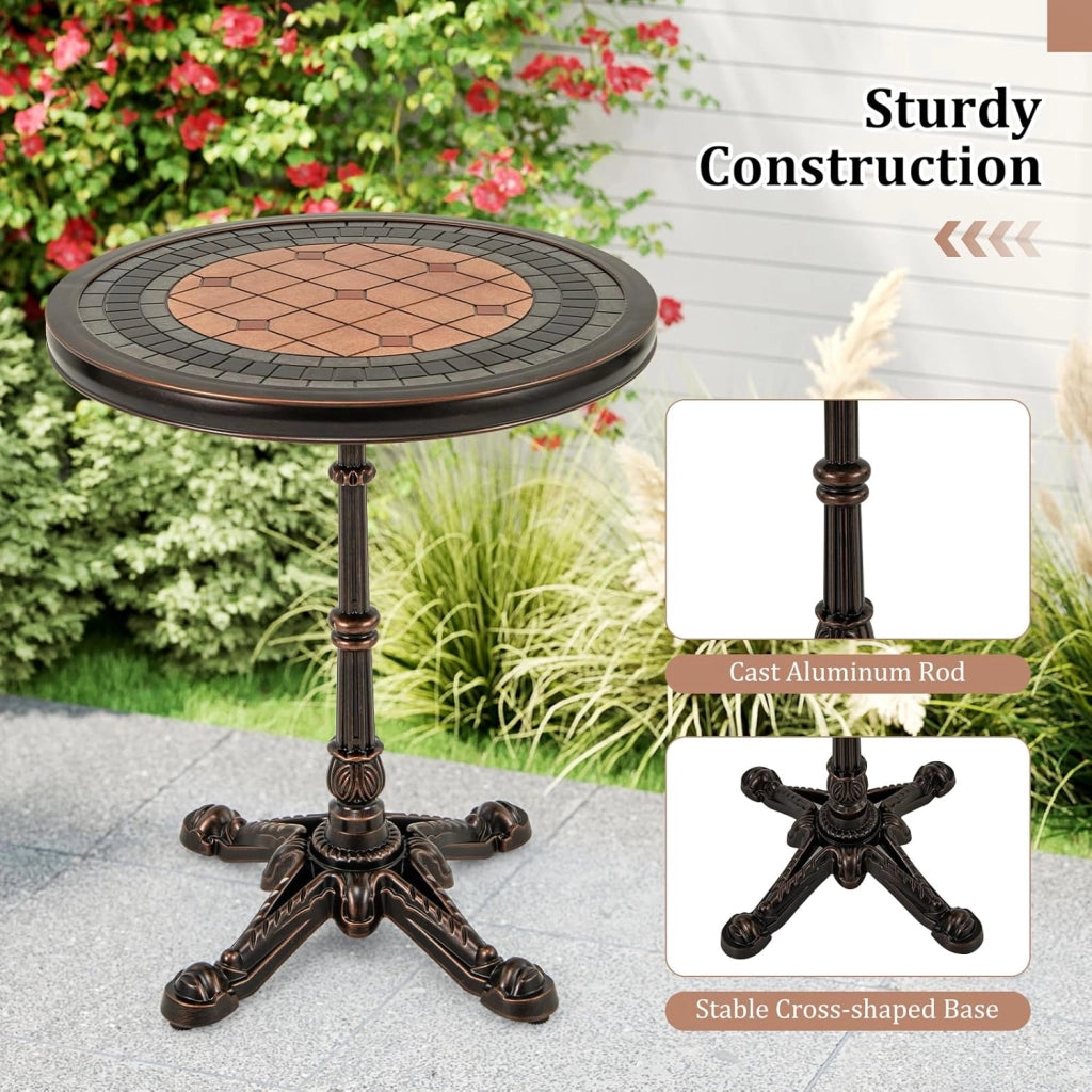 Tavolino per Patio, Tavolo Laterale da Interno Esterno in Alluminio Fuso con Piano Dipinto e Base a Croce, Tavolo da Caffè Moderno, Tavolino Decorativo per Soggiorno Giardino Cortile
