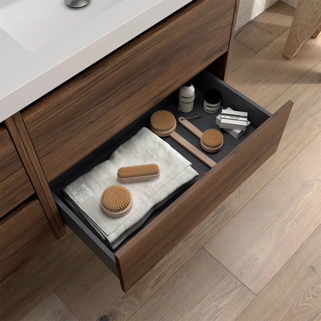Mobile bagno sospeso 70 cm noce maya con due cassetti e lavabo in resina Gaya