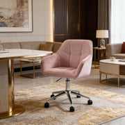 Sedia da ufficio ergonomica girevole con altezza regolabile e braccioli integrati in velluto e metallo rosa