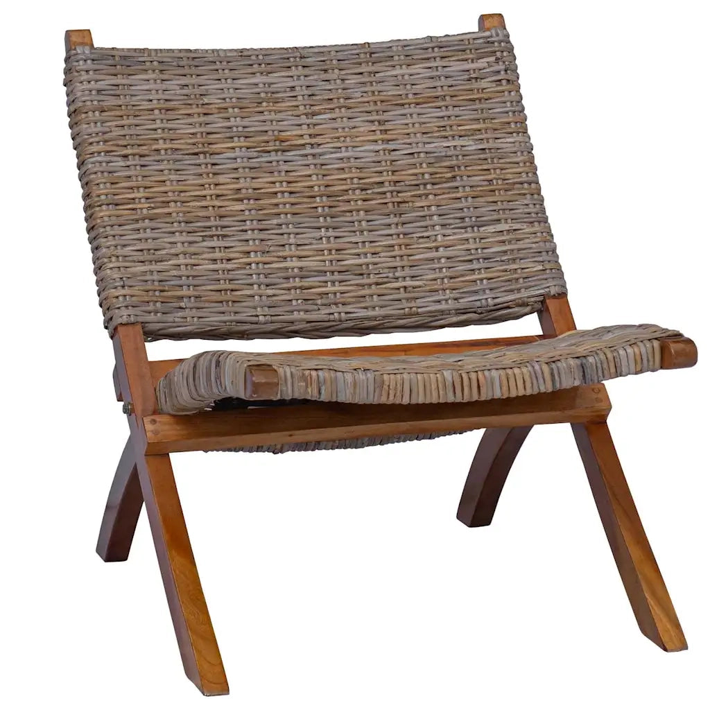 Sedia Relax in Rattan Kubu Naturale e Legno Massello di Mogano