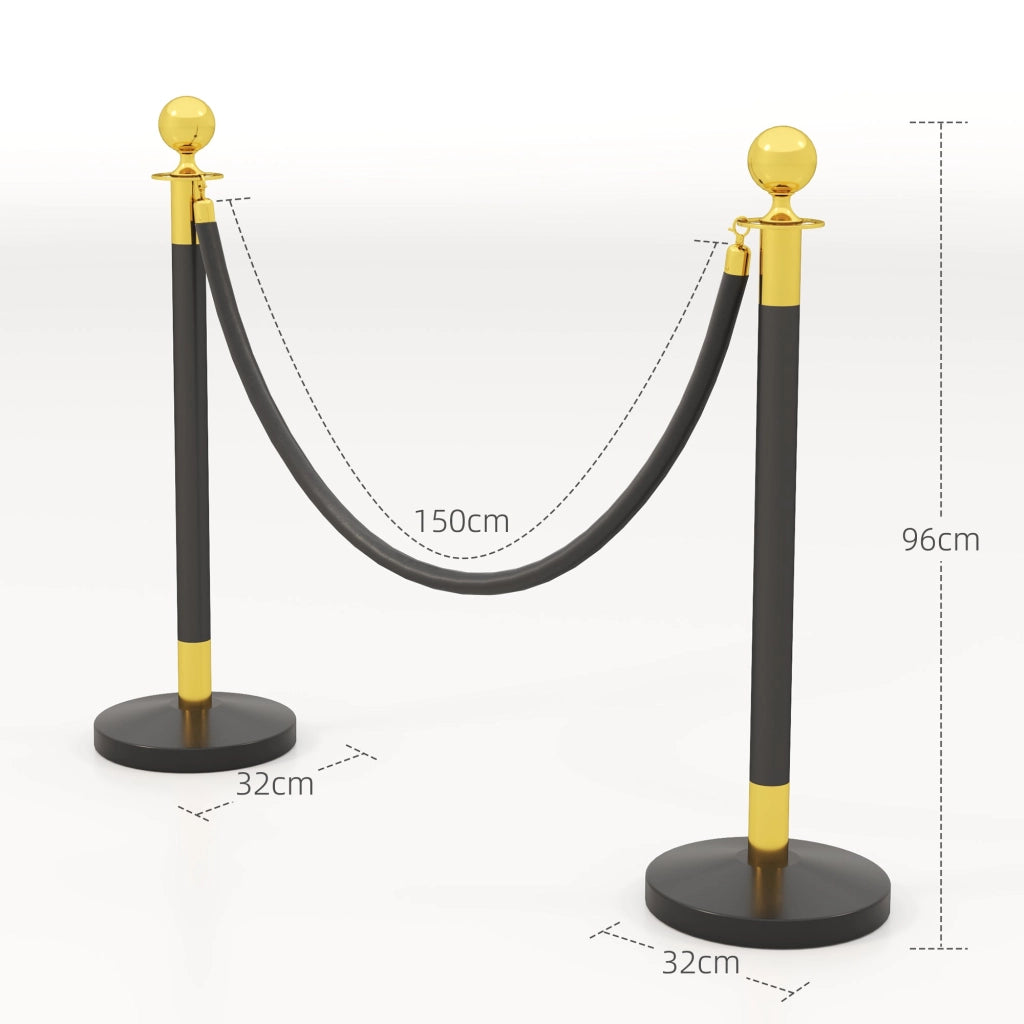 Colonnine Segnapercorso con Corda Vellutata Base Riempibile in Acciaio Inox Ø32x96 cm Nero e Oro