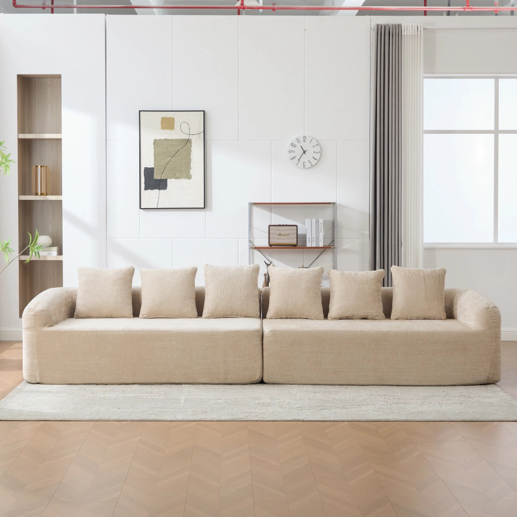 Divano con chaise longue in ciniglia kaki chiaro