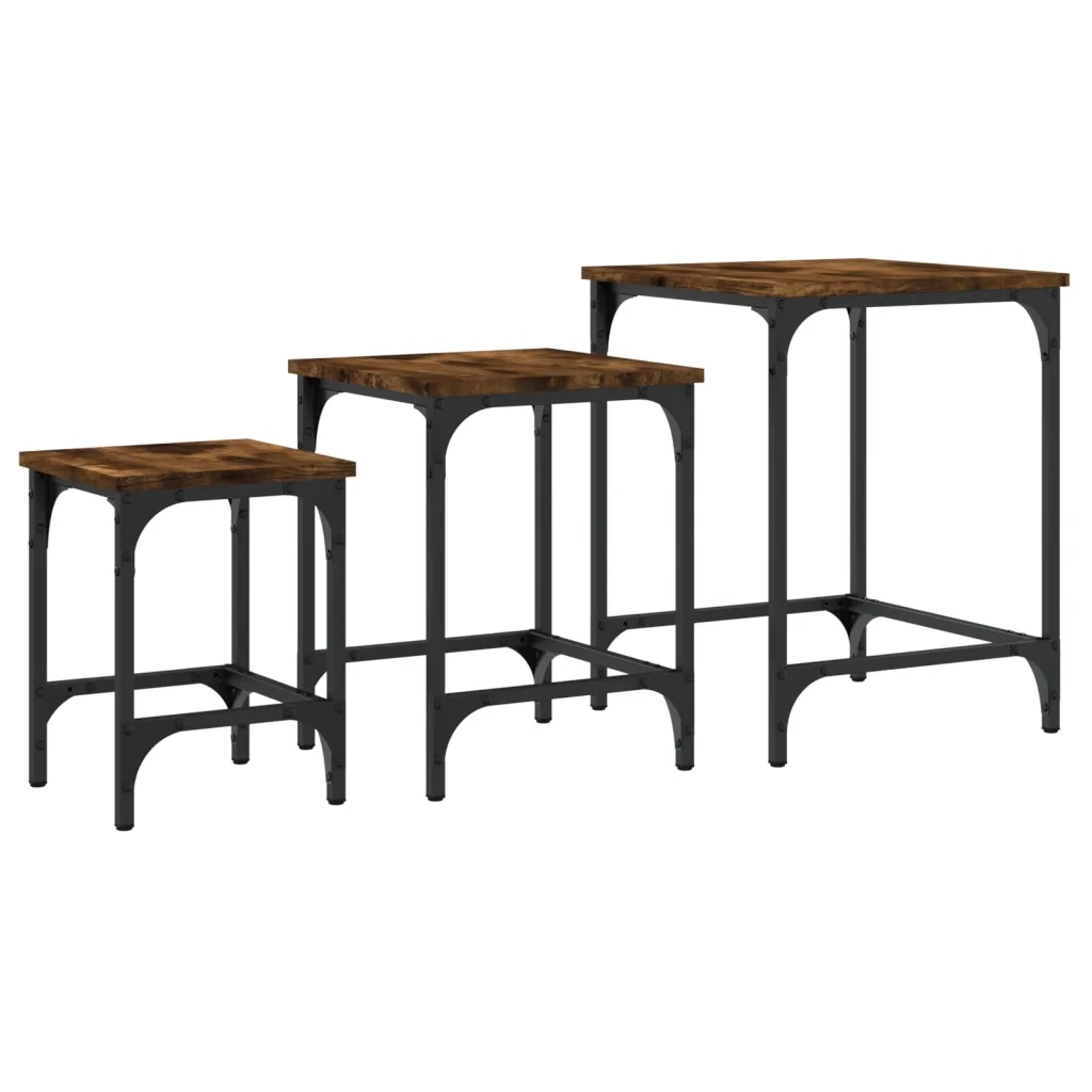 Tavolini Impilabili 3 pz Rovere Fumo in Legno Multistrato 838930