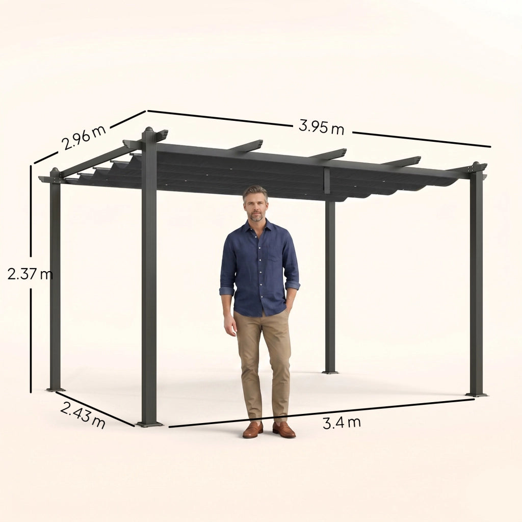 Pergola Gazebo 4x3 m con 8 Fori di Drenaggio, in Alluminio, Metallo e Poliestere, Grigio Scuro