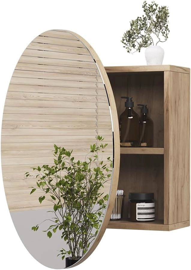 Specchio contenitore bagno Loki, Quercia dorata, 60 x 60 cm con 2 scomparti, per montaggio a parete con specchio e ripiano