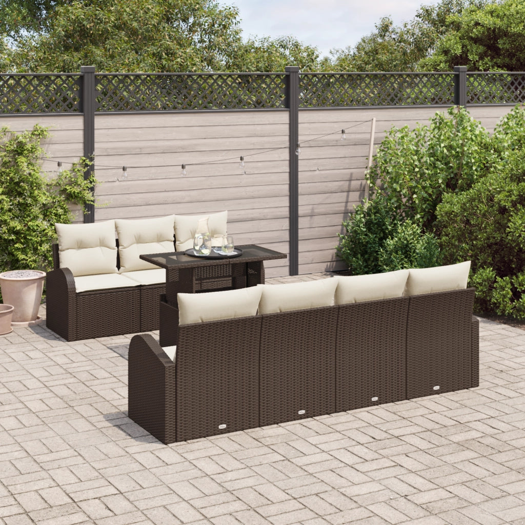 Set di Divani da Giardino da 8 Pezzi con Cuscini Marrone Rattan PE