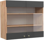 Mobile da cucina in vetro Fame-Line, Antracite-oro, 80 cm, per la combinazione con altri moduli della serie Fame-Line
