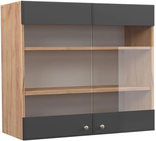 Mobile da cucina in vetro Fame-Line, Antracite-oro, 80 cm, per la combinazione con altri moduli della serie Fame-Line