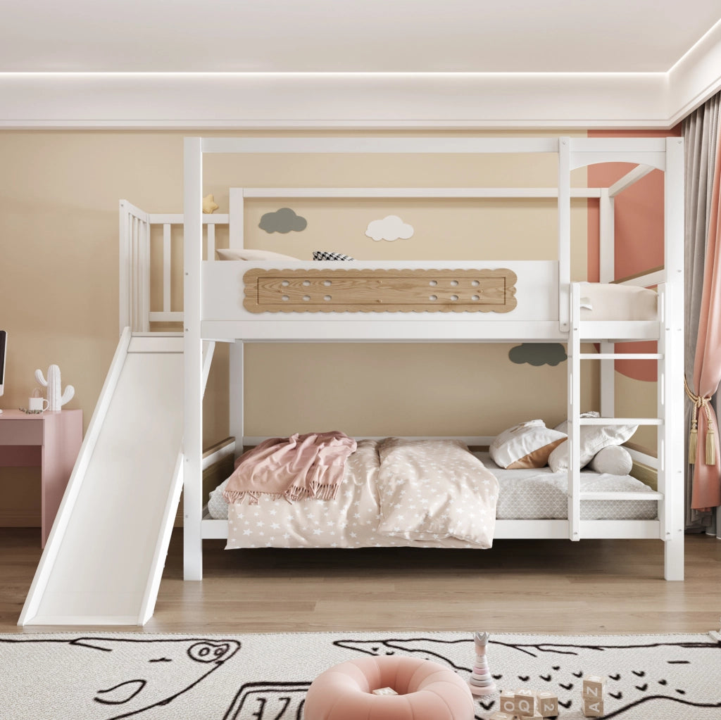 Letto a castello per bambini 90x200 cm con scivolo