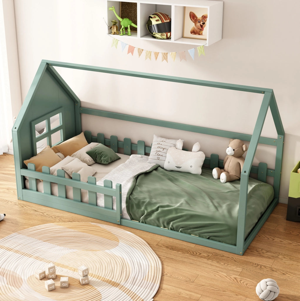 Letto per bambini a casetta 90x200 cm verde