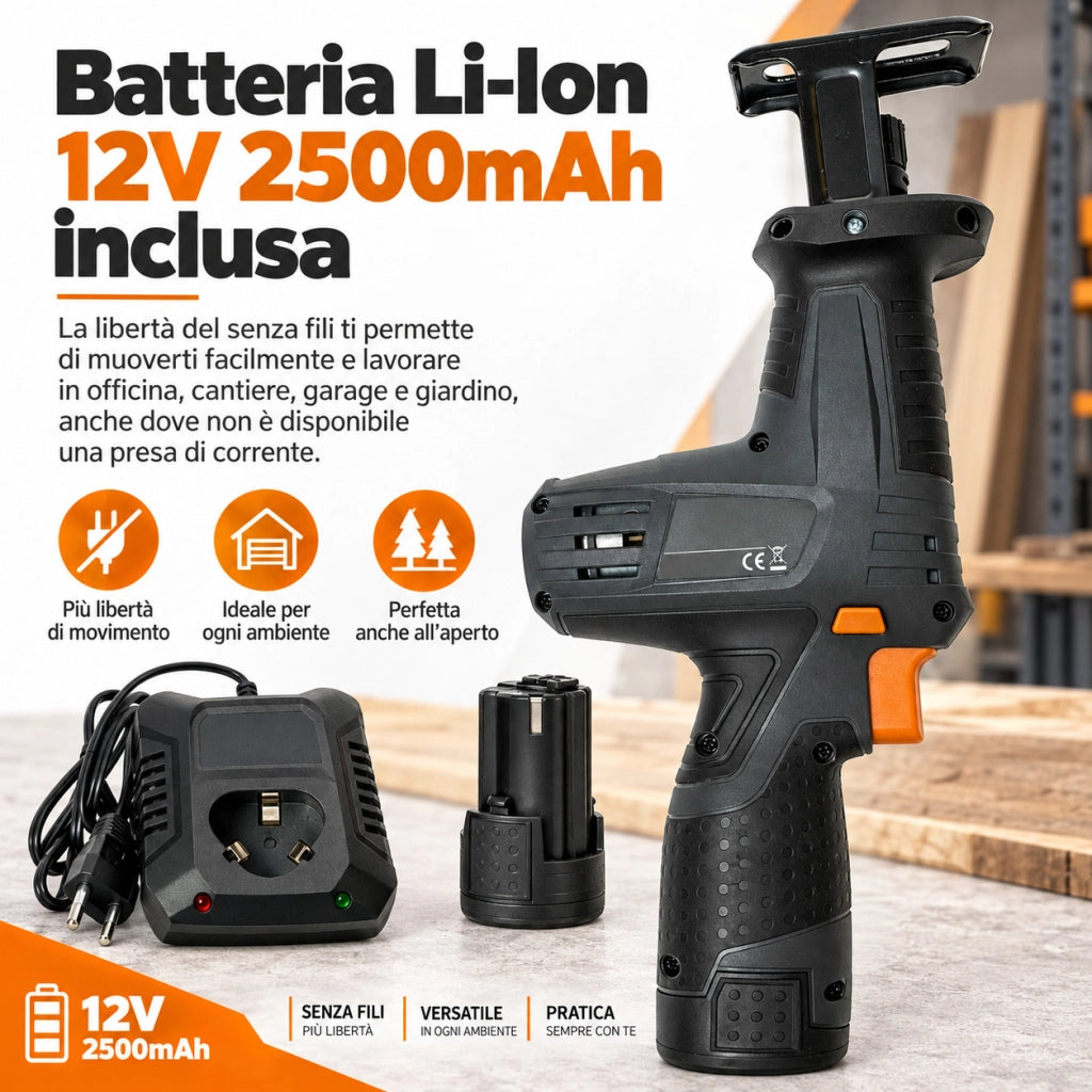 Sega a Gattuccio A Batteria 12V 2500mAh con Caricatore e Lama Legno 152mm KRS12V