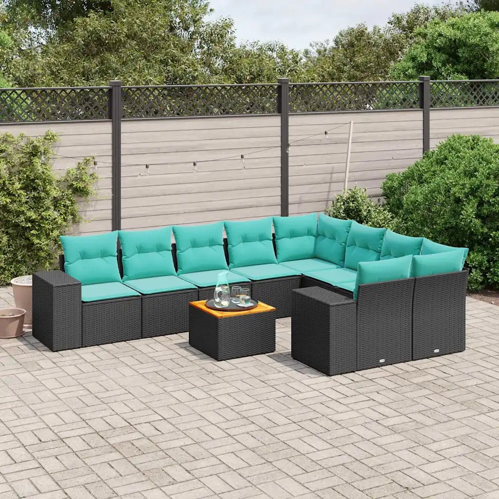 Set Divani da Giardino 10 pz con Cuscini Nero in Polyrattan 3225602