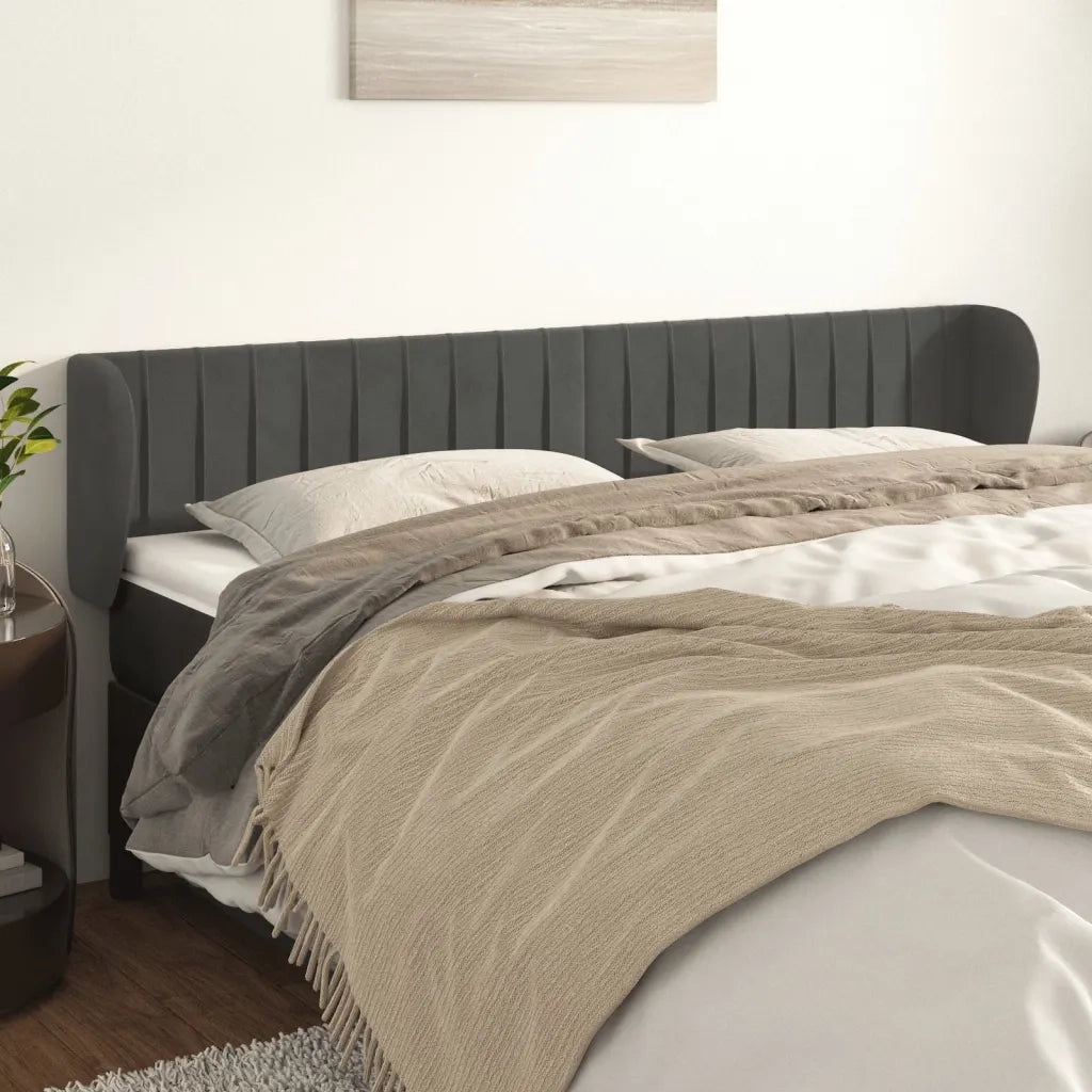 Testiera ad Orecchio-Testata con Orecchie Grigio Scuro 203x23x78/88 cm in Velluto 767052