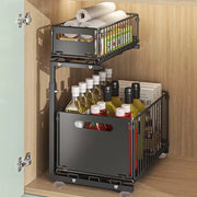 Organizzatore a doppia piastra estensibile – Credenza da cucina regolabile – Sistema di archiviazione sotto il lavello con cassetto – Per spezie e accessori da cucina