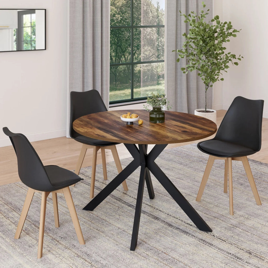 IDMarket - ALIX tavolo da pranzo rotondo allungabile 4-10 persone HAWKINS legno scuro e gamba a ragno nera 110 - 200 cm