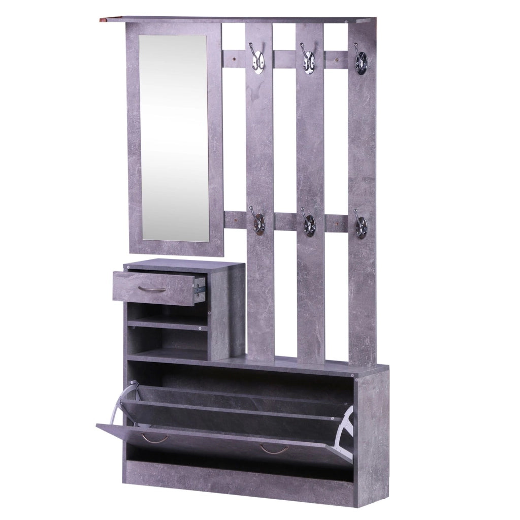 EasyComfort Mobile da Ingresso Appendiabiti con Scarpiera e Specchio Grigio Cemento
