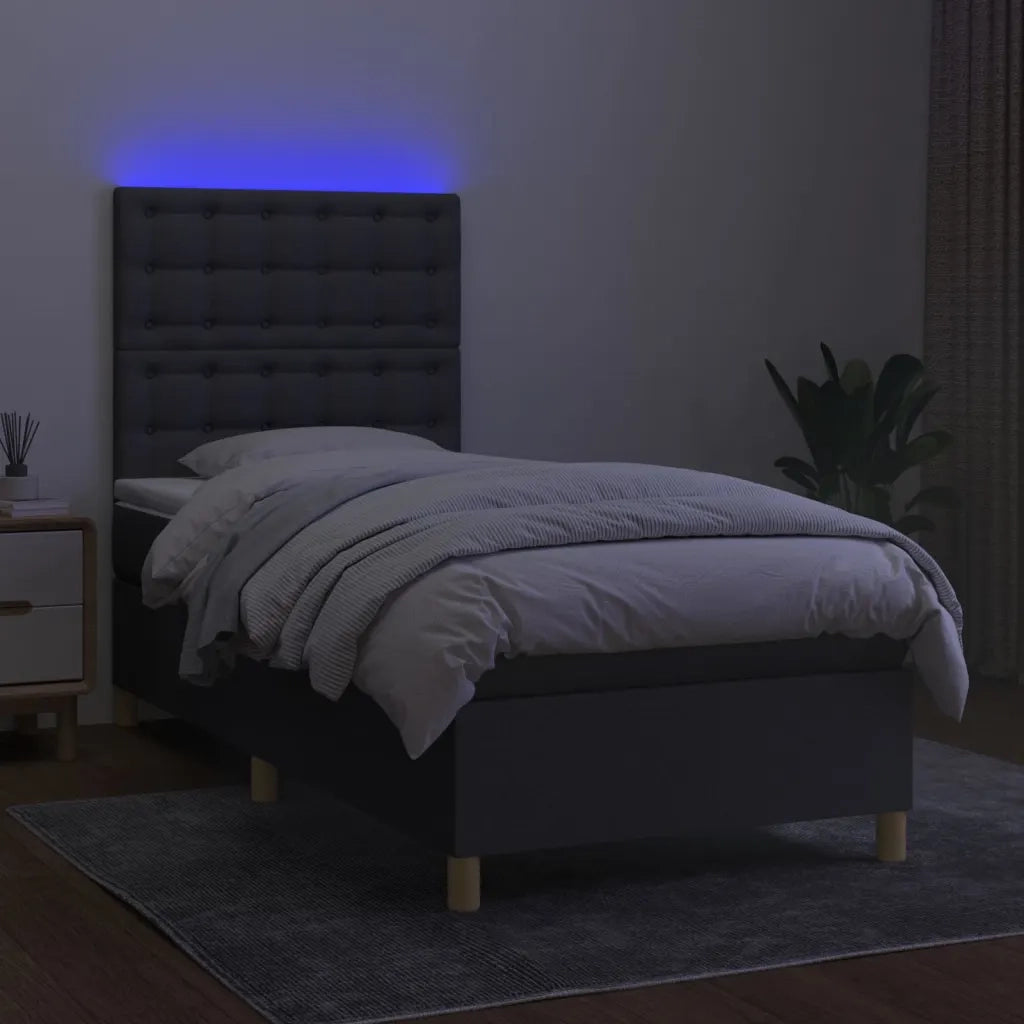 Letto a Molle Materasso e LED Grigio Scuro 90x200 cm in Tessuto 3135726
