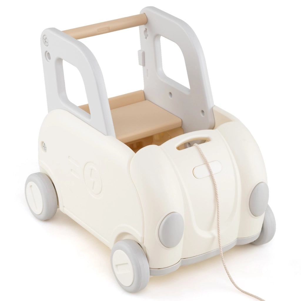 Carrello treno giocattolo per bambini per cavalcare camminare e trainare, Carrello per bambini con manico corda di traino Bianco-Macchinine giocattoli