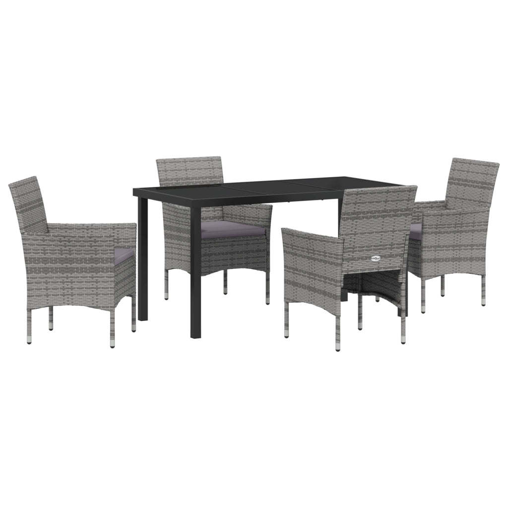 Set da Pranzo da Giardino 5 Pezzi Grigio Rattan Polimerico