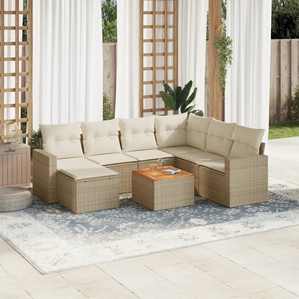 Set Divano da Giardino 8 pz con Cuscini Beige in Polyrattan 3224238